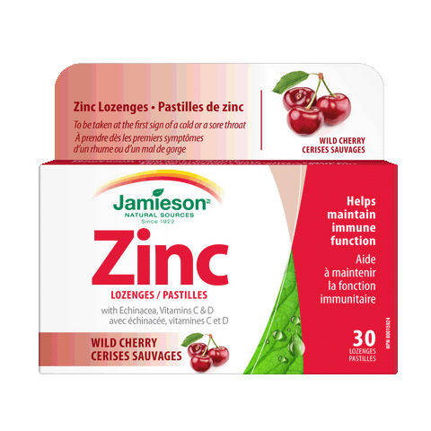 Jamieson Zinc Lozenges with Echinacea and Vitamins C and D — Wild Cherry, 30 lozenges
