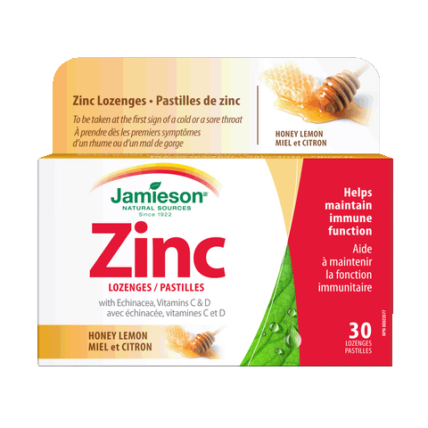 Jamieson Zinc Lozenges with Echinacea and Vitamins C and D — Honey Lemon, 30 lozenges