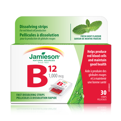 Jamieson Vitamin B12 1,000 mcg Strips (Methylcobalamin), 30 strips