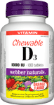 Webber Vitamin D3 Chewable, Orange Flavour, 1000 IU,180 chewable tablets