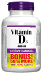 Vitamin D3, 400 IU, BONUS! 50% MORE, 180+90 tablets