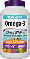 Omega-3 Fish Oils, 1000 mg (EPA 180, DHA 120) BONUS! 180+30 softgels
