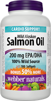 Wild Alaskan Salmon Oil, 100% Pure, 1000 mg, BONUS! 50% MORE, 120+60 softgels