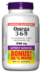 Omega 3-6-9, Flaxseed, Fish, Borage Oil, 1200 mg, BONUS! 66% MORE, 90+60 softgels