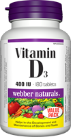 Vitamin D3, 400 IU, 180 tablets