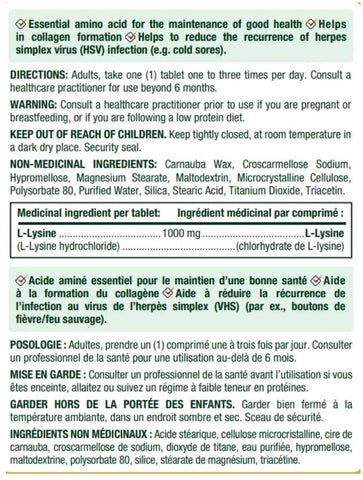 NATURE'S BOUNTY L-LYSINE 1000MG 60'S
